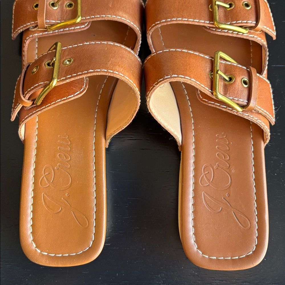 J. Crew platform buckle leather Stylish Tan brown Women clog Sandals sz 7.5 GUC! - Picture 8 of 12